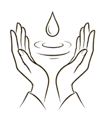 Outline of hands holding a droplet with water splash on a white background